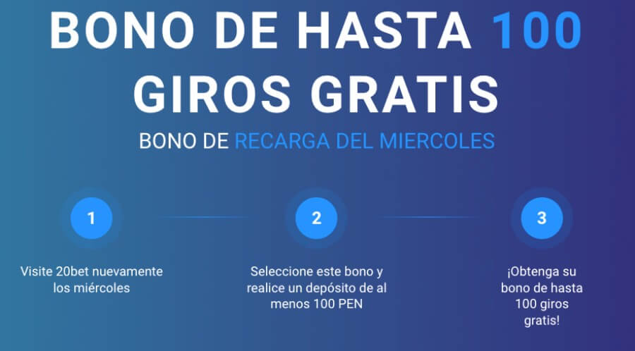 Hasta 100 giros gratis disponibles en 20BET Perú