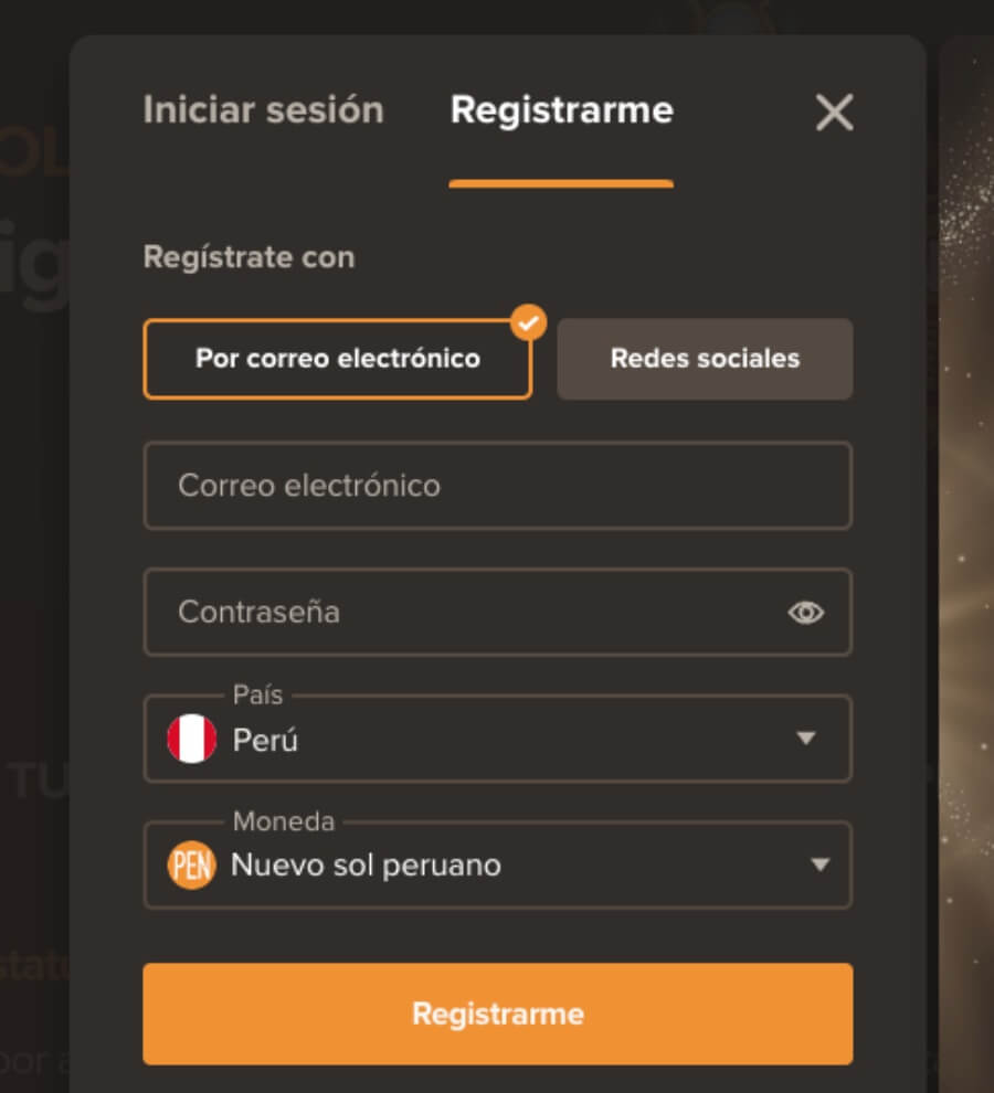 Formulario de registro en SOL Casino Perú