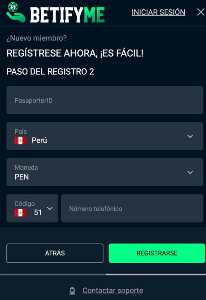 Proceso de registro BetifyMe Perú