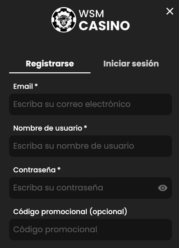 Como registrarse en WSM Casino