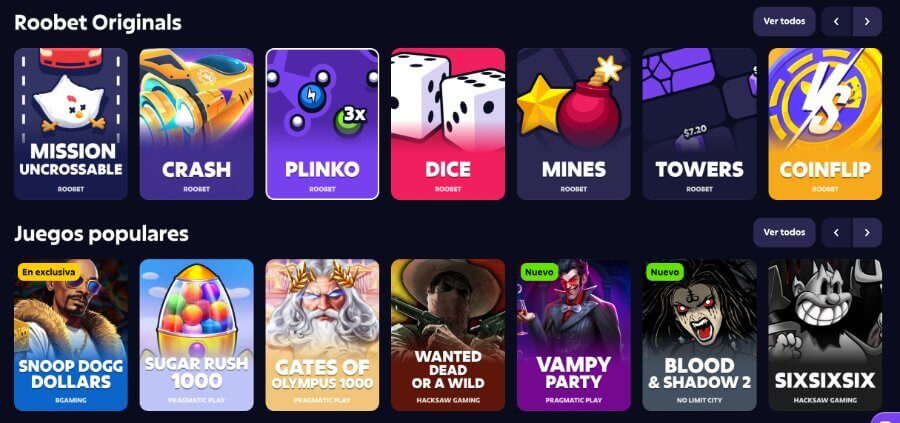 Juegos exclusivos de Roobet casino